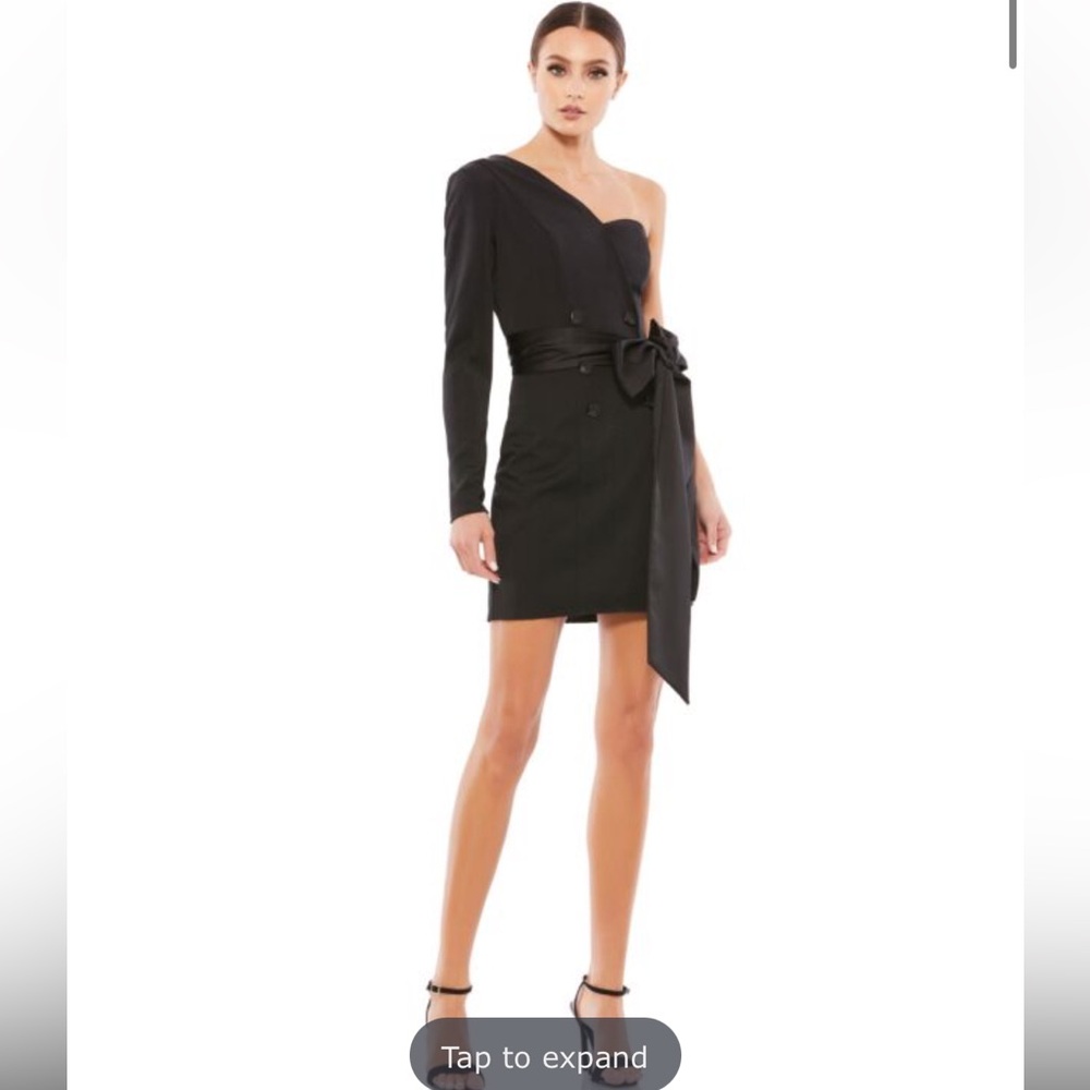 Mac‎ Duggal Ieena One Shoulder Tuxedo Cocktail Dress Black 12509 Womens 8